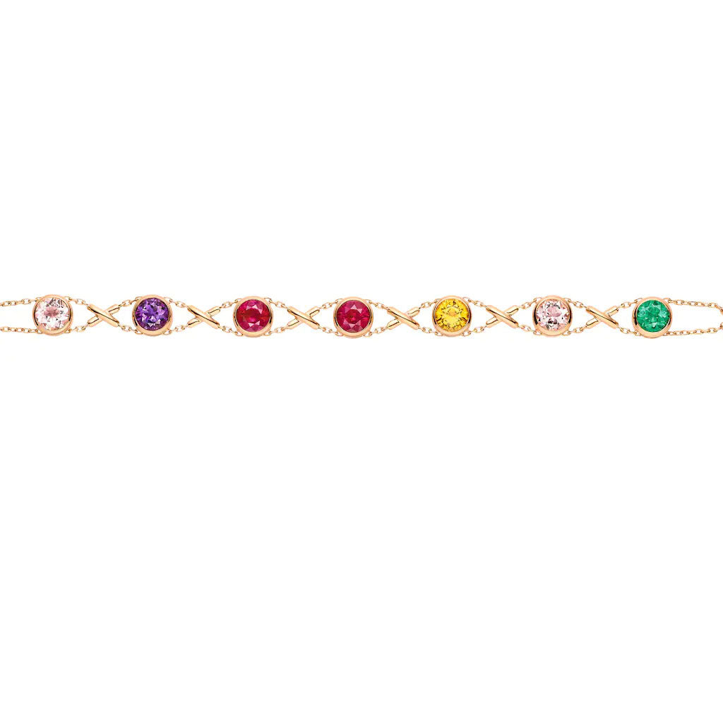 SM-085055 bezel set with 7 cross-shaped colored gemstones blister bracelet
