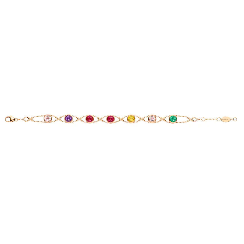 SM-085055 bezel set with 7 cross-shaped colored gemstones blister bracelet