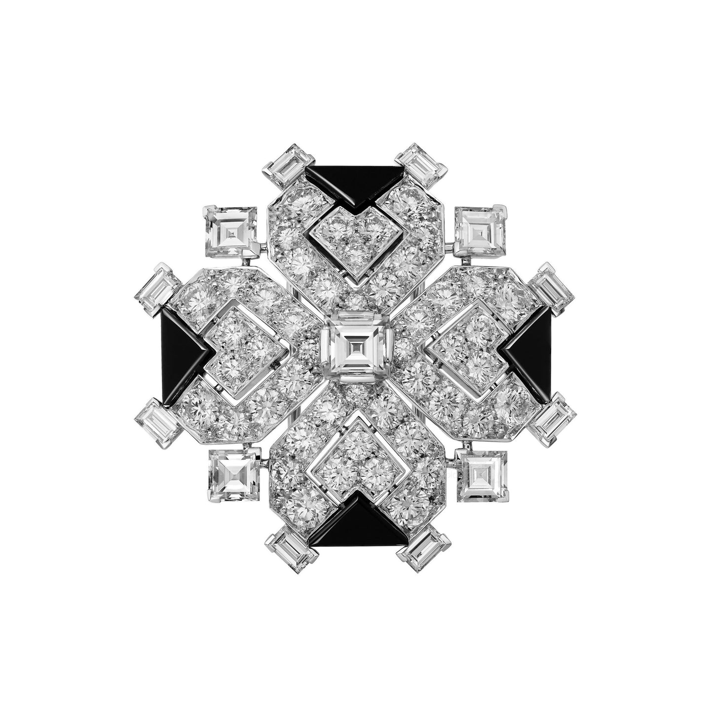 KDY-H5000057 30mm wide geometric black onyx special-shaped diamond brooch