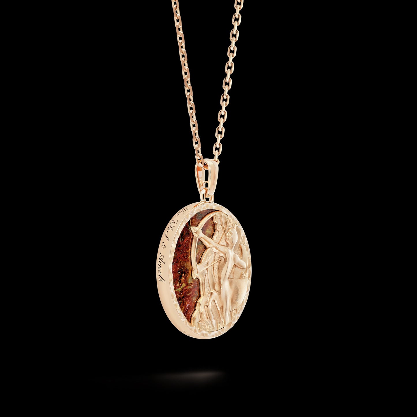 VCARP9R800 37mm wide round agate constellation Sagittarius pendant