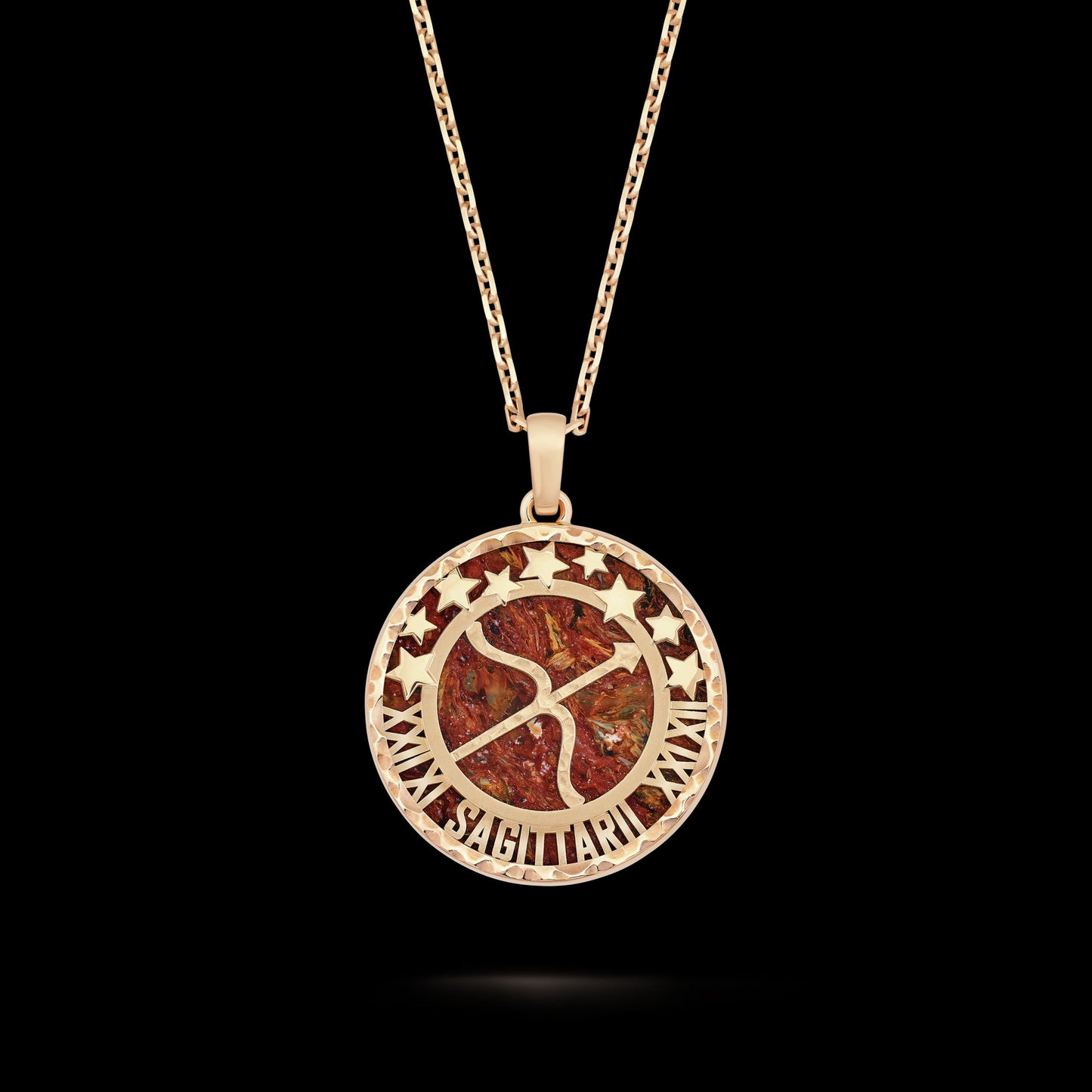 VCARP9R800 37mm wide round agate constellation Sagittarius pendant