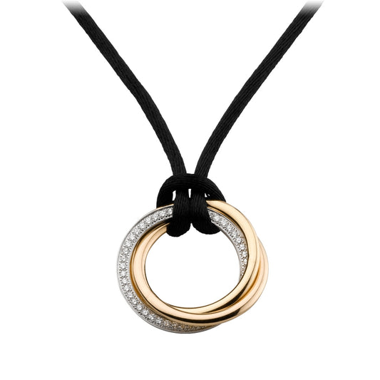 KDY-B3040900 three-ring color-separated single row diamond ring black rope pendant