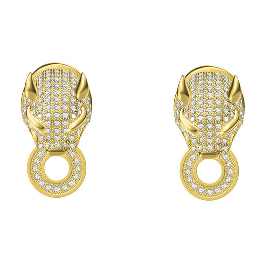KDY-QT365727 full diamond leopard head hoop earrings and ear clips
