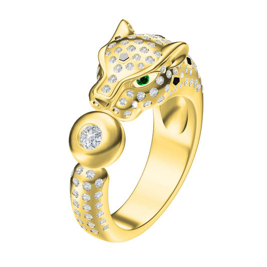 KDY-C3029162 Leopard Chasing Ring 4 Bite Bucket Ring