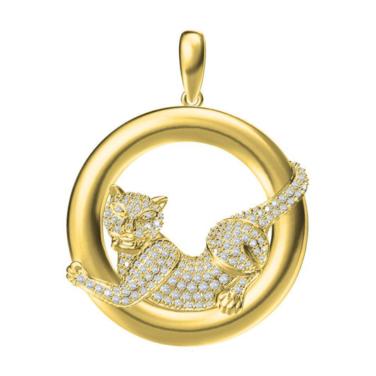 KDY-G7266275 leopard lying on the inside of the circle ring pendant