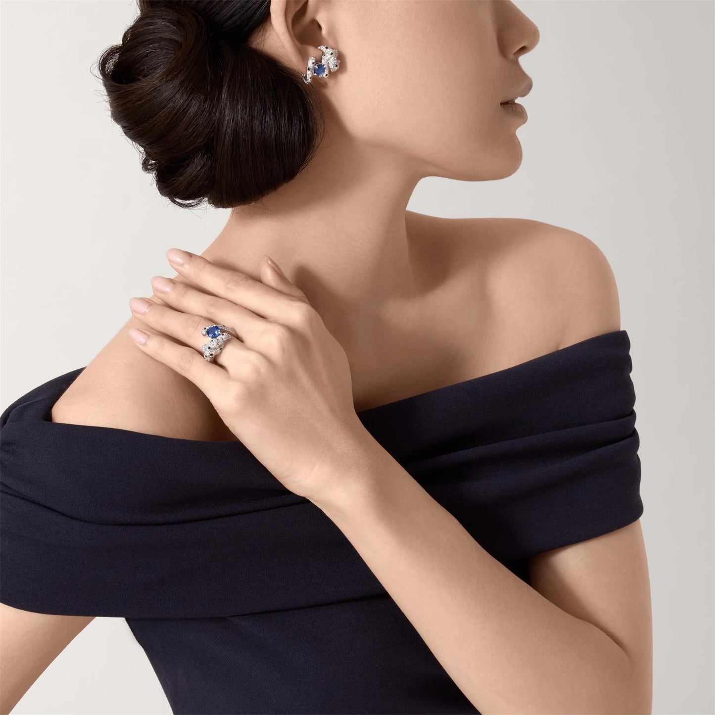 KDY-H8000664 Diamond Leopard Earrings and Ear Clips