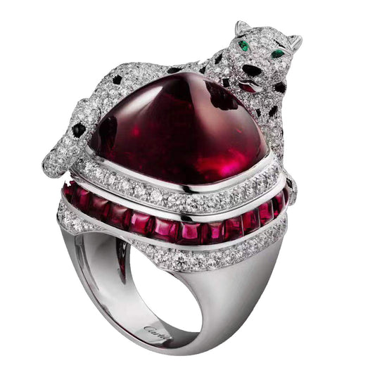 KDY-P2916400 conical gemstone four-legged full body leopard ring