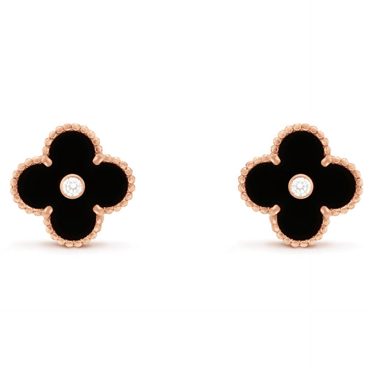 VCARP2B100 About 15mm single diamond four-leaf clover ear clip