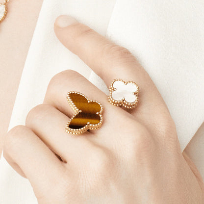 VCARN05800 Butterfly Clover Open Arm Ring
