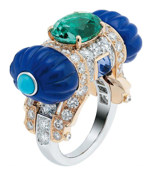 Cadeau colored treasure + round diamond + turquoise ring