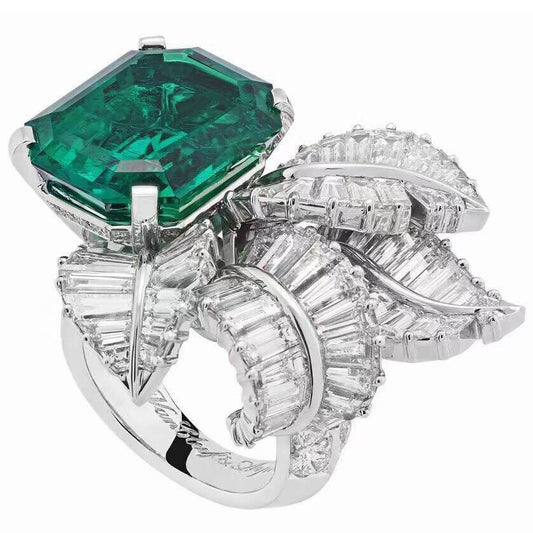 CANOPÉE leaf square full diamond ring 8# main stone 15.45x11.94x6.92mm
