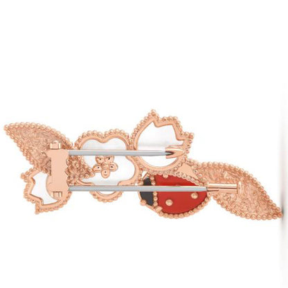 VCARP7RS00 beaded ladybug flower pleated leaf brooch