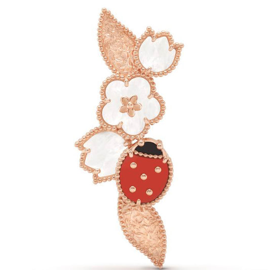 VCARP7RS00 beaded ladybug flower pleated leaf brooch