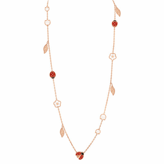 VCARP7RT00 beaded ladybug 15 flower and leaf necklace (chain length 800mm)