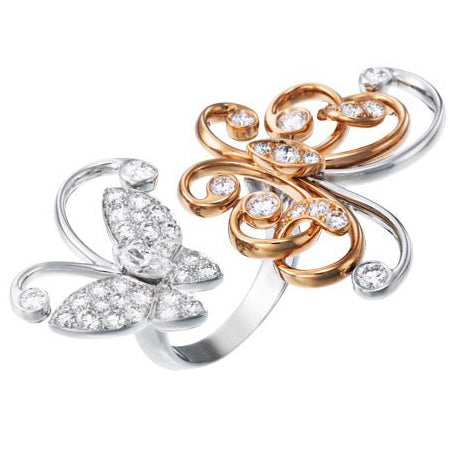 VCARF35500 halo full diamond double butterfly open ring 16#