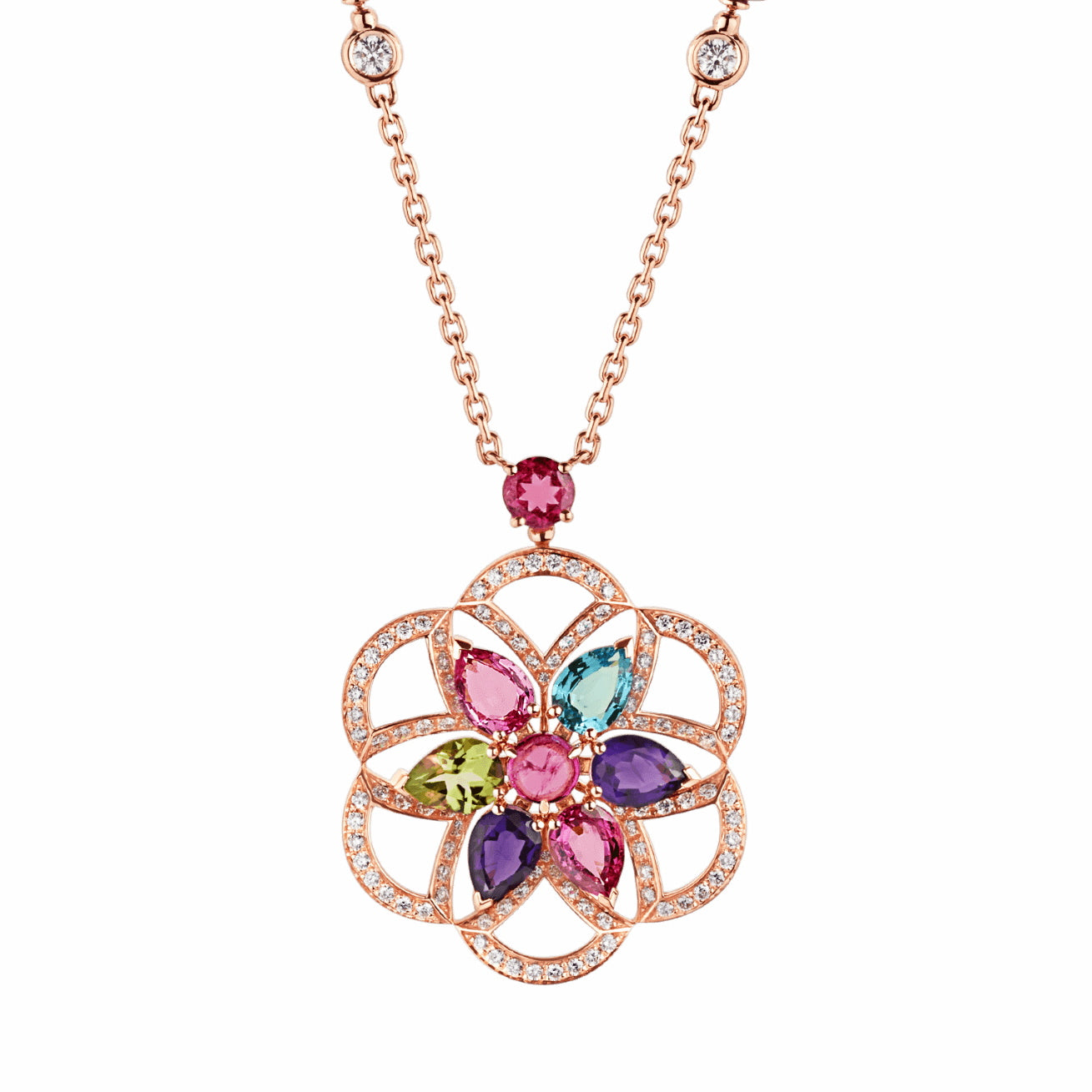 BGL-CL858373-355617 fan-shaped skirt fan colorful treasure hollow tether pendant necklace