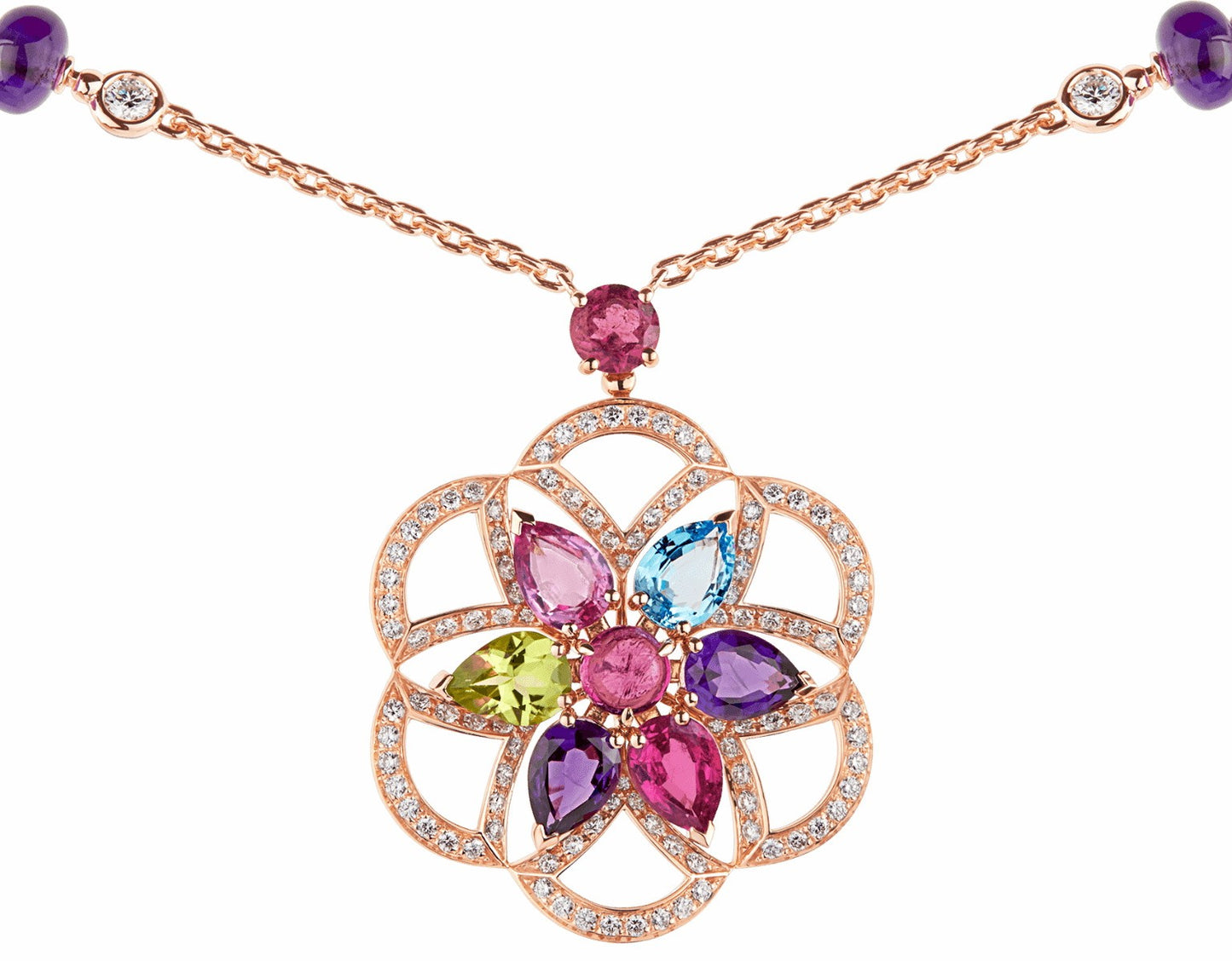 BGL-CL858373-355617 fan-shaped skirt fan colorful treasure hollow tether pendant necklace