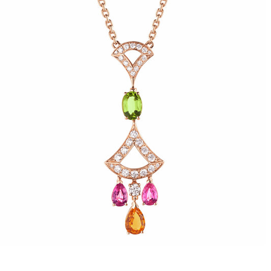 BGL-CL858392-355613 fan-shaped skirt fan hollow colorful treasure bolt chain pendant necklace