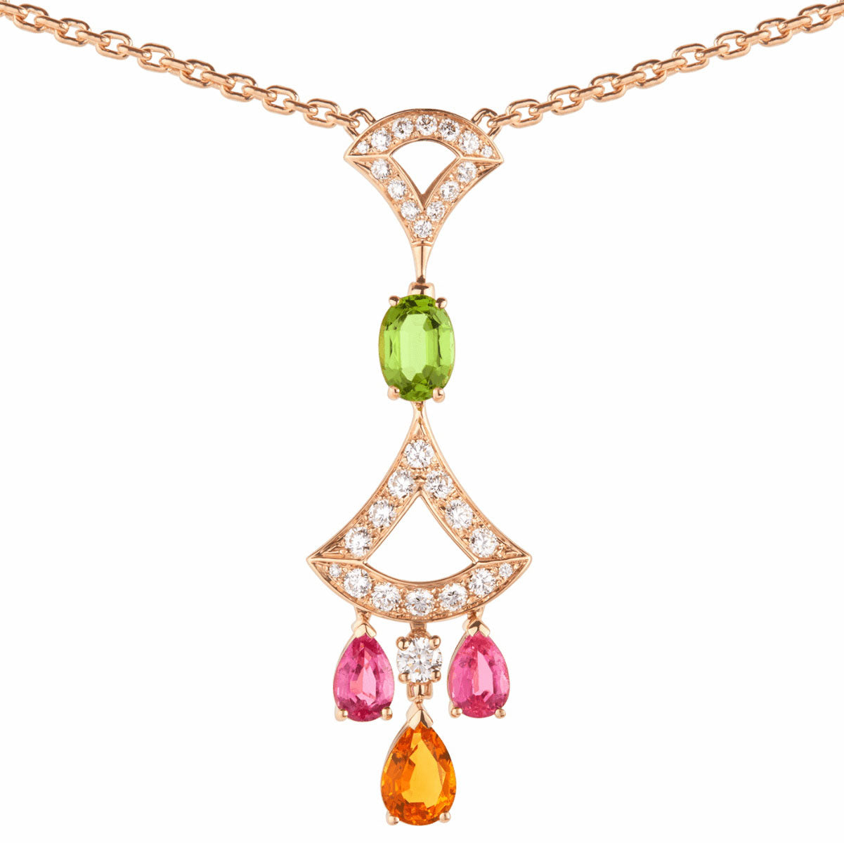BGL-CL858392-355613 fan-shaped skirt fan hollow colorful treasure bolt chain pendant necklace