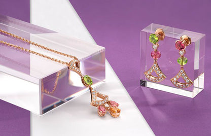 BGL-CL858392-355613 fan-shaped skirt fan hollow colorful treasure bolt chain pendant necklace