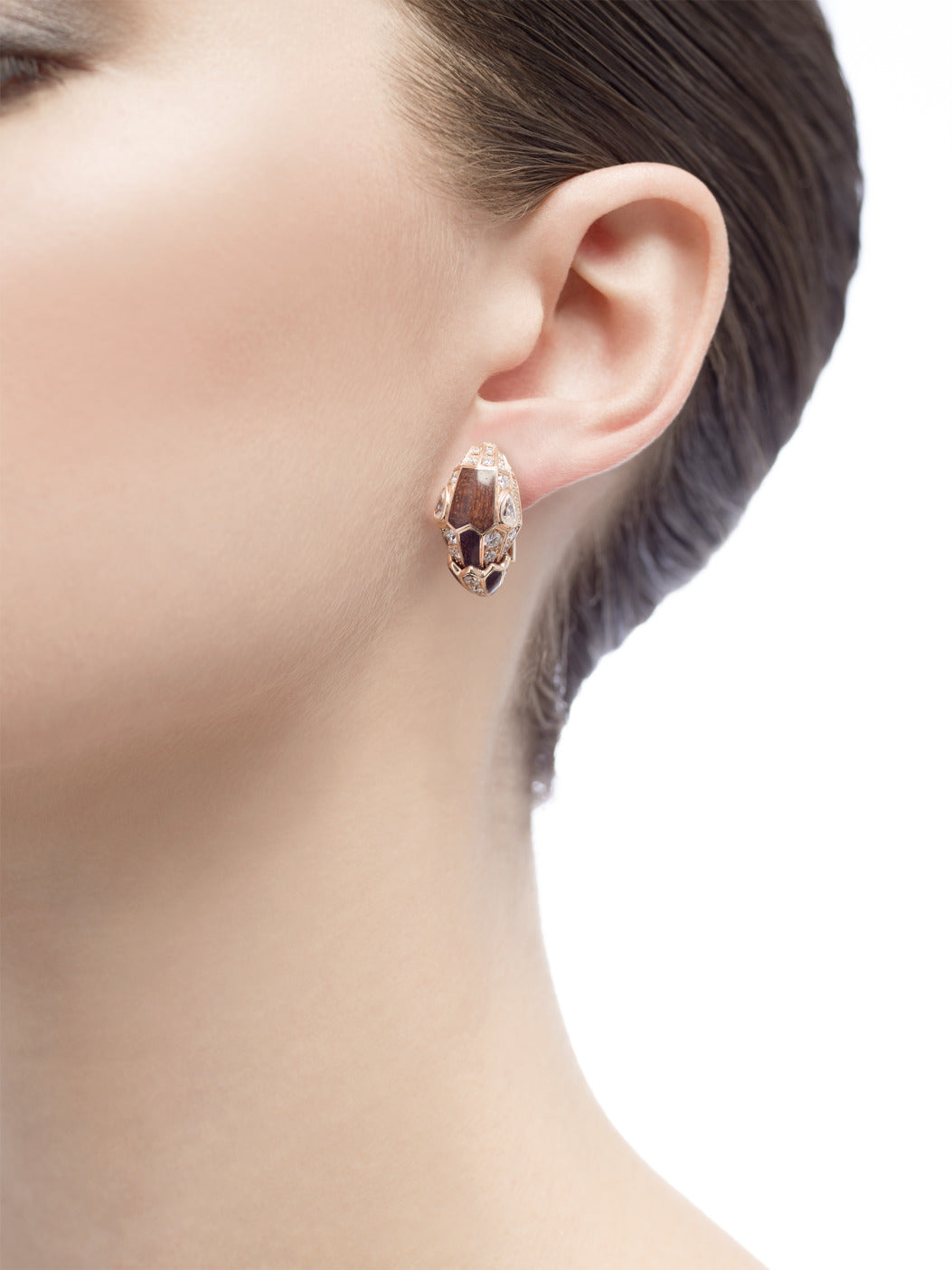BGL-354393-OR858041 snake head half diamond pointed mouth bu face head earrings
