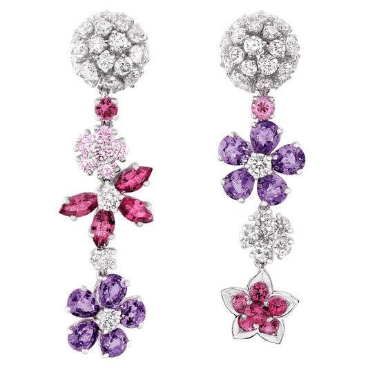 VCARP05I00 colorful plum blossom ear clips with diamonds
