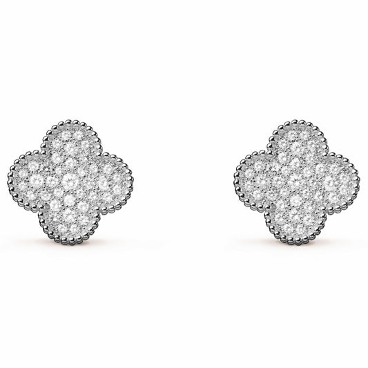 VCARN9ZR03 20MM beaded dense stone four-leaf clover ear clip