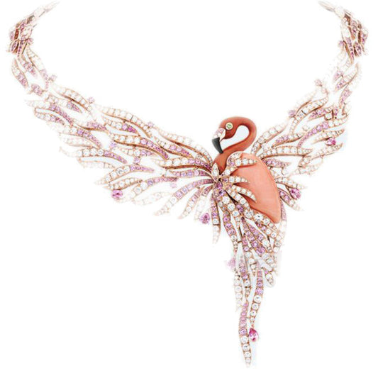 VCA89262572 Flamingo coral necklace detachable brooch