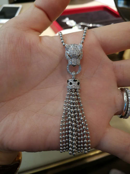 KDY-N7424122 leopard head bite circle tassel pendant