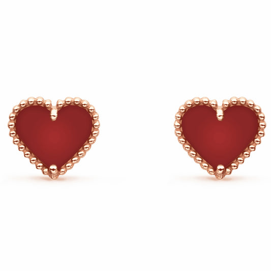 VCARN6BP00 9mm beaded heart-shaped stud earrings