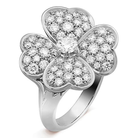 VCARO4TE00 19mm medium diamond four-leaf clover ring 19.5#