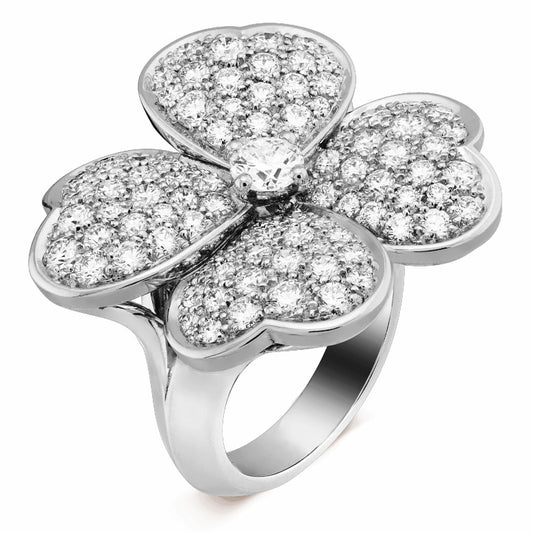 VCARO4TF00 25mm large full diamond four-leaf clover ring 13#