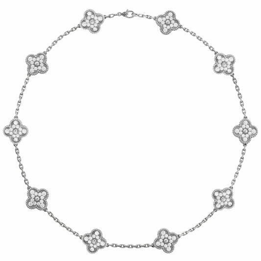 VCARA42400 Approximately 15mm center pearl four-leaf clover 10 flower necklace