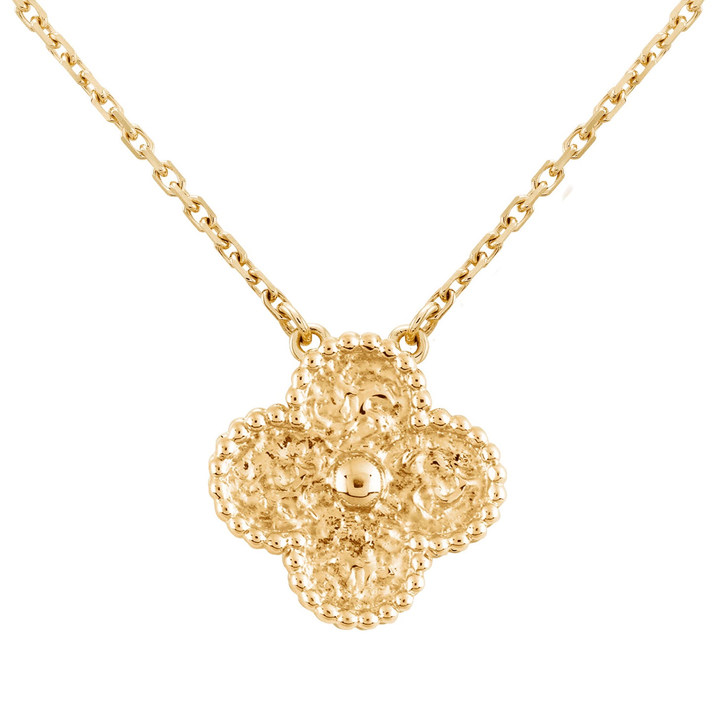 VCARO1IF00 20mm pleated four-leaf clover tethered chain pendant