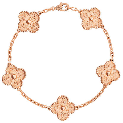 VCARN9T300 15mm guest version wrinkled four-leaf clover 5-flower bracelet