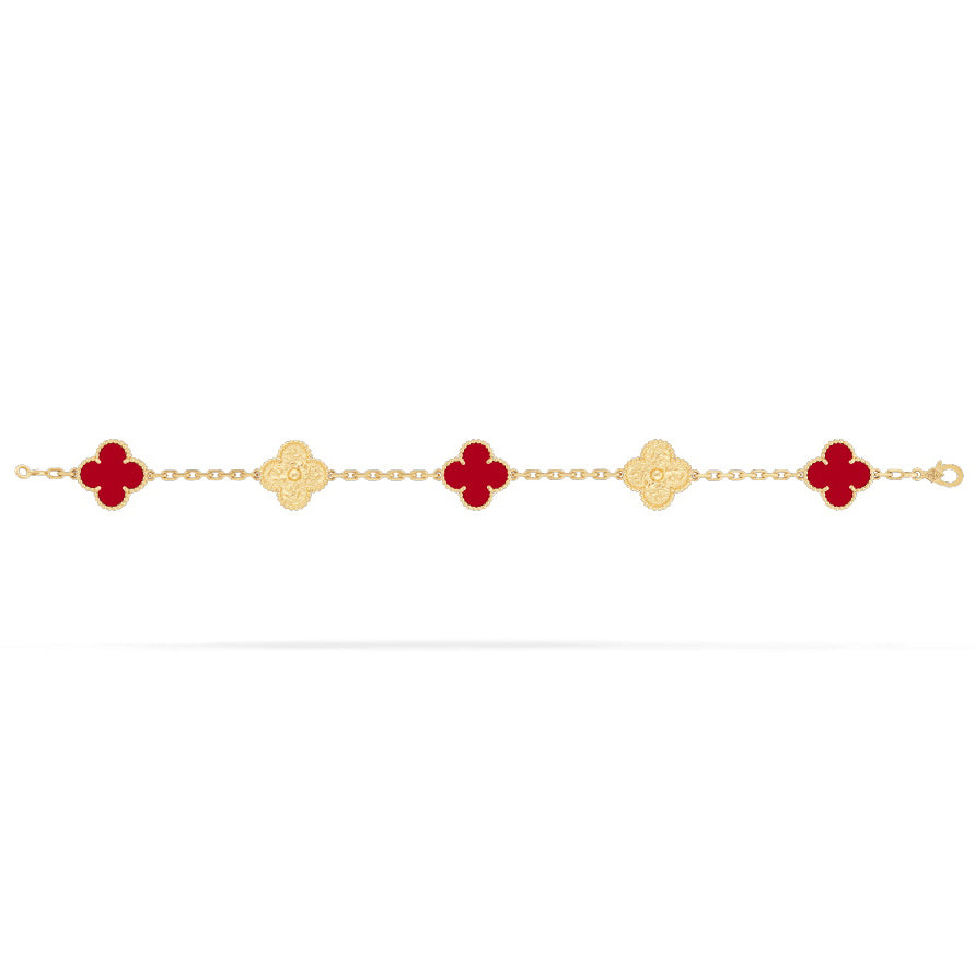 VCARP0QS00 15mm guest version wrinkled four-leaf clover agate 5-flower bracelet