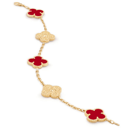 VCARP0QS00 15mm guest version wrinkled four-leaf clover agate 5-flower bracelet