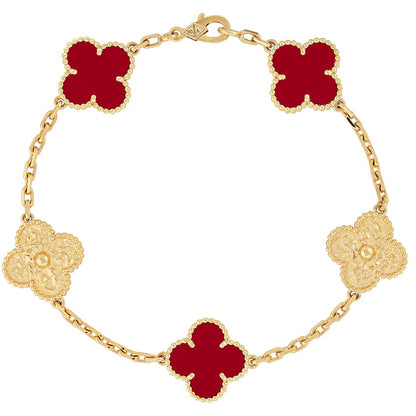 VCARP0QS00 15mm guest version wrinkled four-leaf clover agate 5-flower bracelet