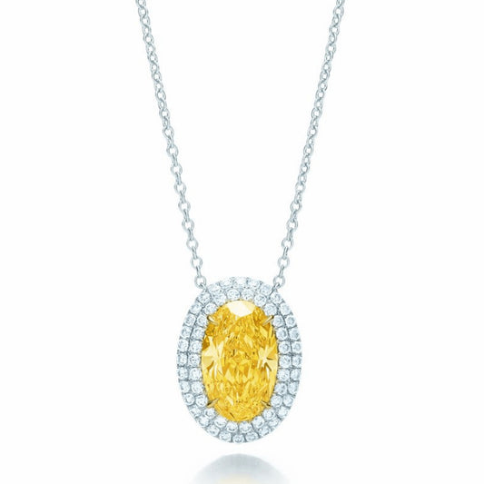 TIF42523652 egg-shaped yellow diamond double circle stone bolt chain pendant