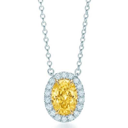 TIF40761789 egg-shaped yellow diamond surrounding stone chain pendant