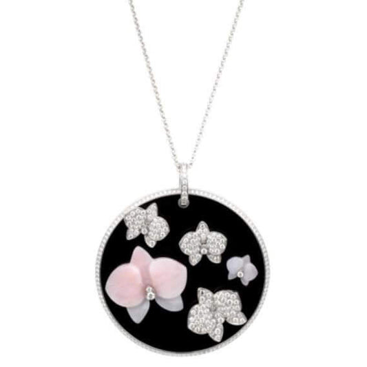 KDY-N3029000 Phalaenopsis Orchid Agate Round Pendant