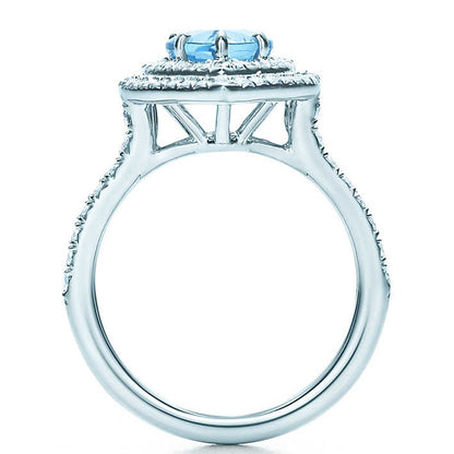 TIF40338082 Aquamarine water drop two-circle stone ring