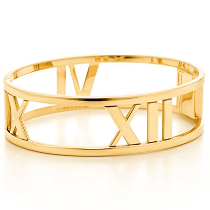 TIF50922847 Roman font light gold open hinged bracelet