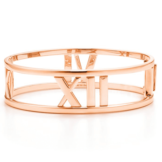 TIF50922847 Roman font light gold open hinged bracelet