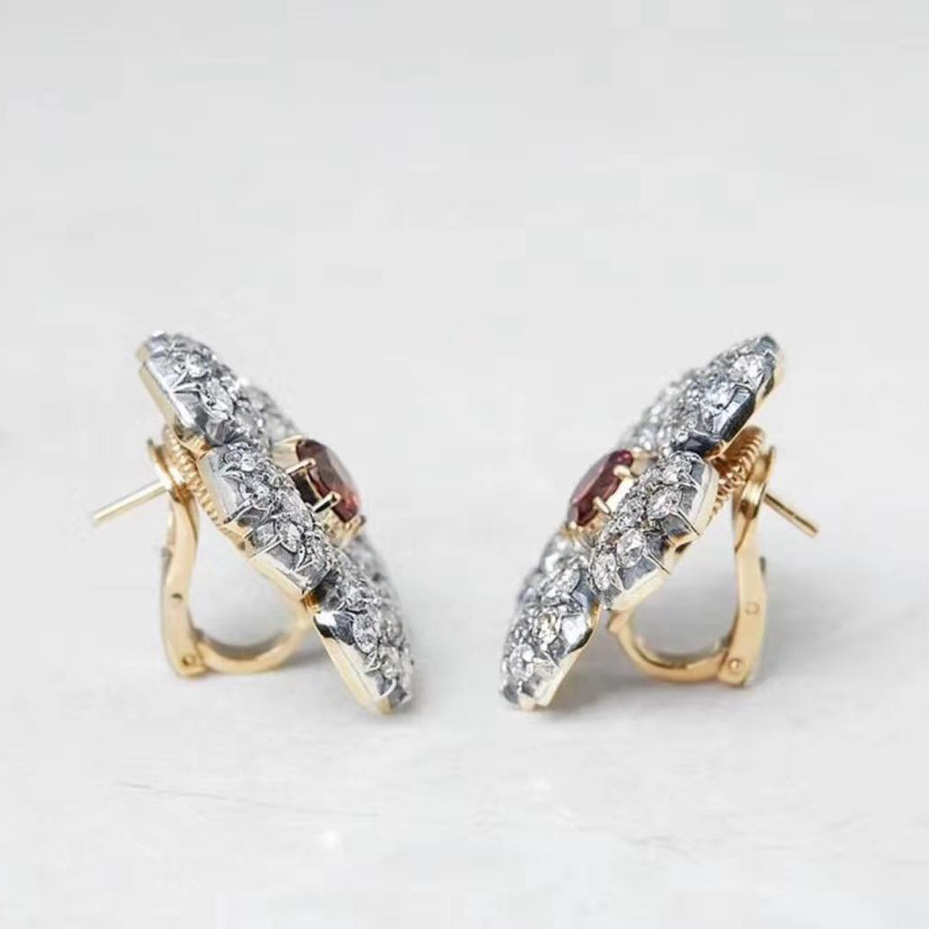 KDY-A1951613 full diamond five-petal flower ear pat