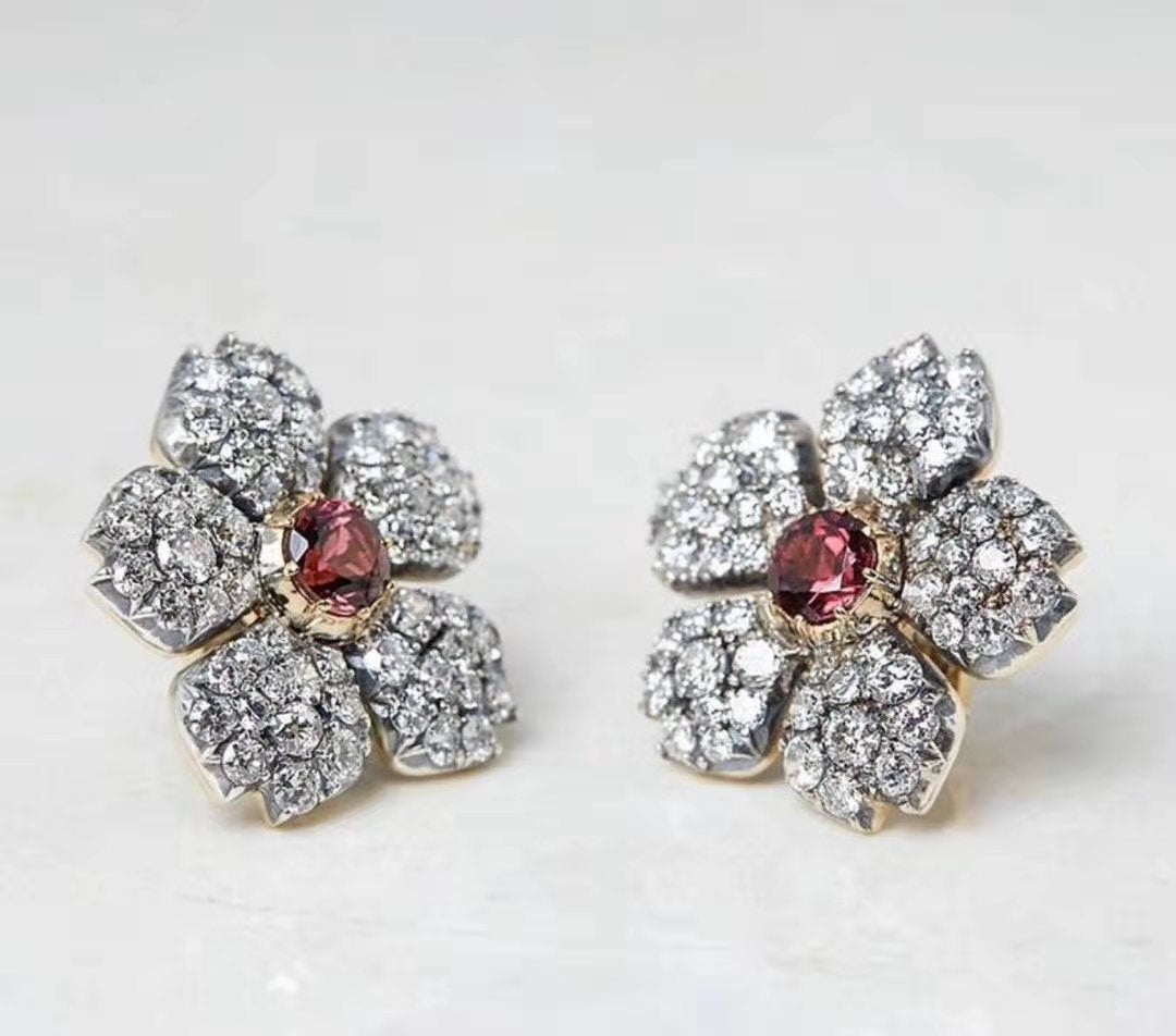 KDY-A1951613 full diamond five-petal flower ear pat
