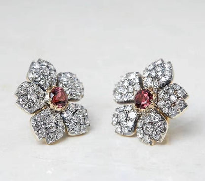 KDY-A1951613 full diamond five-petal flower ear pat