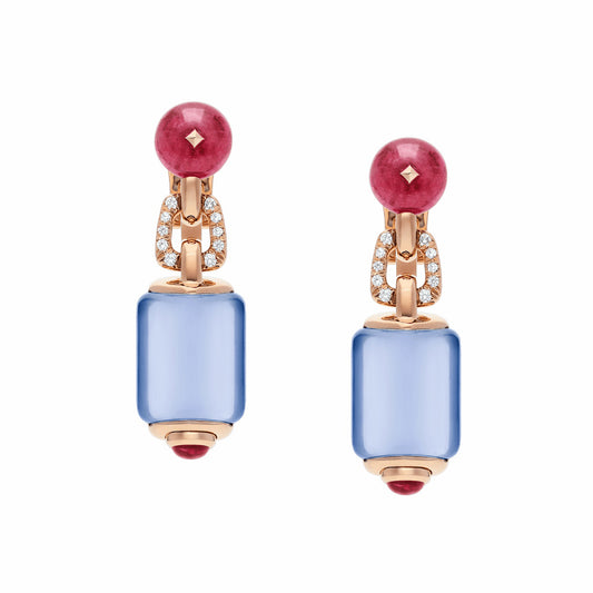 BGL-349552-OR856908 Peach tip tourmaline chalcedony earrings