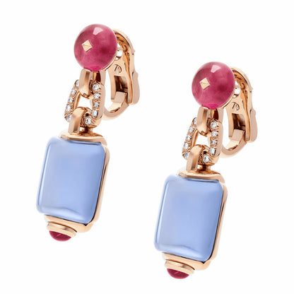 BGL-349552-OR856908 Peach tip tourmaline chalcedony earrings