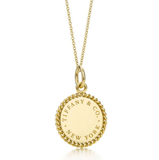 TIF11936850 light gold letter disc twisted rope pendant